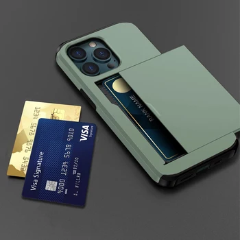 Броня Чехол Для Телефона iPhone 13 Pro Max 11 12 Pro 14 Plus XR X XS 8 7 Бумажник Слайд Держатель Кредитной ID Карты Слот Чехол Funda Бампер