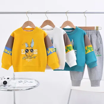 Детский костюм 2023 года, новый свитер с кроликом для мальчиков и девочек, милая спортивная одежда с героями мультфильмов, детские штаны