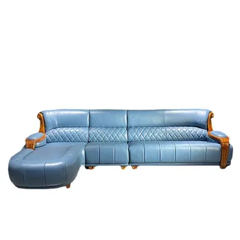 Современный угловой диван Роскошной гостиной Из воловьей кожи Первого слоя, Комбинированная мебель для маленькой квартиры наложницы