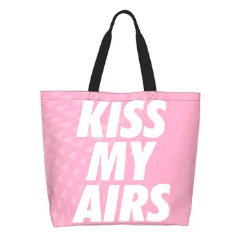 Сумки для покупок с модным принтом Kiss My Airs Tote, моющаяся холщовая сумка для покупок через плечо