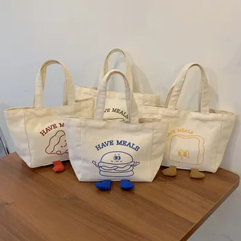 Сумка для Бенто, милая мультяшная студенческая холщовая сумка, женская сумка для покупок, боковая сумка для дам