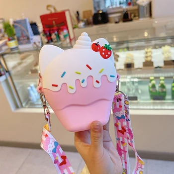 Милая силиконовая сумка-мессенджер для мороженого с мультяшным рисунком для детей, модная сумка через плечо для девочек, кошелек для монет, сумки