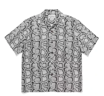 23SS Винтажная рубашка WACKO MARIA со змеиным узором, мужские и женские повседневные гавайские рубашки в летнем стиле, футболка в стиле милитари
