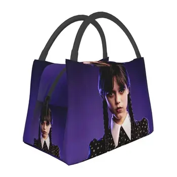 Термоизолированная сумка для ланча Wednesday Addams, женская сумка для ланча в готическом стиле для девочек, портативный контейнер для ланча для офиса, коробка для еды на открытом воздухе