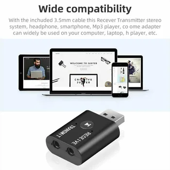 2 В 1 USB Беспроводной адаптер Bluetooth 5.0 Передатчик Bluetooth для компьютера, телевизора, 3,5 мм музыкального адаптера USB Aux, приемника Bluetooth