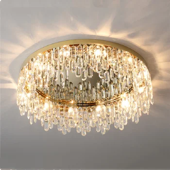 Роскошная спальня Deco K9 Crystal, светодиодные потолочные светильники, современная гостиная, зеркальный потолочный светильник из блестящей нержавеющей стали, светодиодное освещение