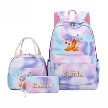 3 шт./компл. Рюкзак Disney Bambi, красочная сумка, школьные сумки для девочек, Подростковые сумки с сумкой для ланча, дорожные сумки Mochilas