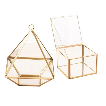 Коробка-органайзер в форме ромба, коробка для хранения косметики из геометрического стекла, Коробка для коллекции ювелирных изделий с квадратным отверстием, Стеклянная Геометрия Garden Je