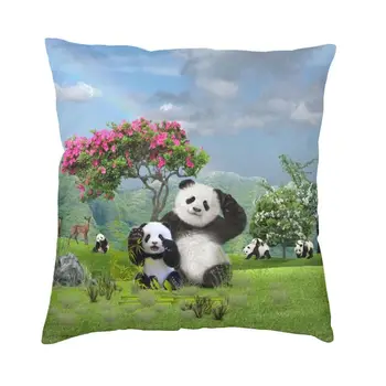 Крутая китайская квадратная наволочка с изображением панды и медведя, 3D двусторонний чехол для подушки с рисунком животного для дивана
