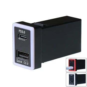 USB-розетка QC3.0 + PD3.0, мощность 60 Вт, автомобильное зарядное устройство Type C и USB-адаптер Quick Charge 3.0 для Toyota