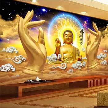 бескрайний день wellyu Dharma, рука золотого Будды стерео 3D HD фон настенная роспись на заказ большая фреска зеленые обои