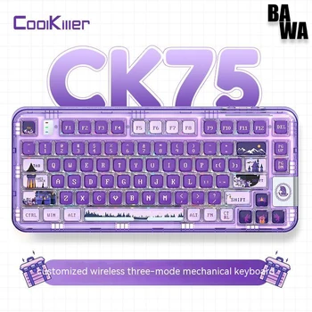 Клавиатура Coolkiller Ck75 Беспроводная механическая прокладка с функцией горячей замены Bluetooth Прозрачная клавиатура с пользовательской Rgb-подсветкой Pc Gamer