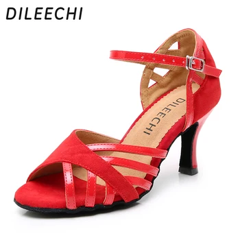 Туфли для латиноамериканских танцев DILEECHI, бархатные яркие женские элегантные туфли для сальсы из искусственной кожи, Обувь для бальных танцев, босоножки на высоком каблуке 9 см, мягкая подошва