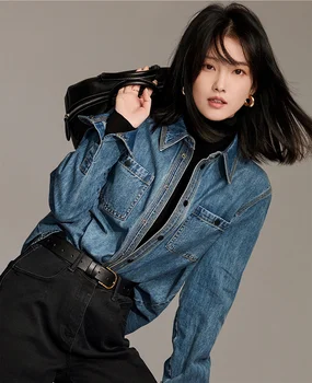 Французское меньшинство носит трехслойную джинсовую рубашку, женскую рубашку высокого качества, модный уникальный шикарный топ, весна