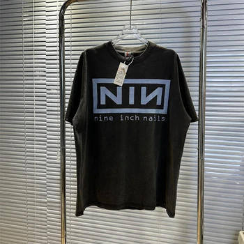Винтажная футболка NIN Nine-inch Nail Rock Band Оверсайз Vtg High Street American Повседневная Свободная модная мужская одежда с коротким рукавом
