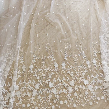 Новое белоснежное кружевное платье из кружевной ткани с пайетками, вышитое кружевной тканью с одной стороны, Материал 