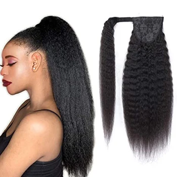 Кудрявый прямой хвост из человеческих волос, Бразильский конский хвост, заколка Remy для наращивания волос в виде конского хвоста для женщин, 150 г