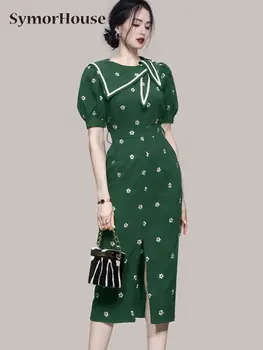 Корейское весенне-летнее платье-карандаш с вышивкой, Офисное Eleagnt Work Vestidos, деловые облегающие Женские платья-футляры