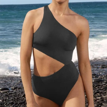 Пляжная одежда Монокини с покатыми плечами, купальник с вырезом, цельный купальник 2023 Woman, Сексуальный женский купальник, однотонное боди