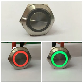 Кнопочный переключатель ONPOW 25mm 1NO1NC с двухцветным красным/зеленым светодиодным кольцом с подсветкой из нержавеющей стали (GQ25-11E / 2RG /12V / S) CE, ROHS