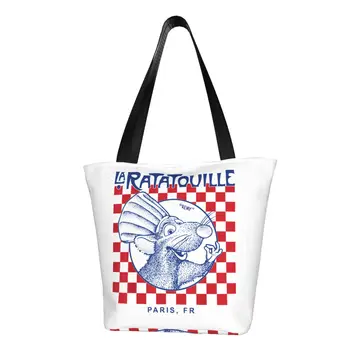Изготовленные на заказ холщовые сумки для покупок Ratatouille Remy в шахматном порядке, женские портативные сумки для покупок Cat Shopper