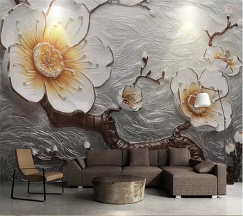 wellyu обои Обои на заказ papel de parede 3D с тиснением из смолы обычный цветок сливы крупным планом стена гостиной из папье-маше behang