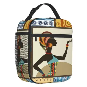 Сумка для ланча African Women Art Afro с термоизоляцией, Абстрактная Многоразовая сумка для ланча для детей, школьников, Многофункциональная коробка для еды