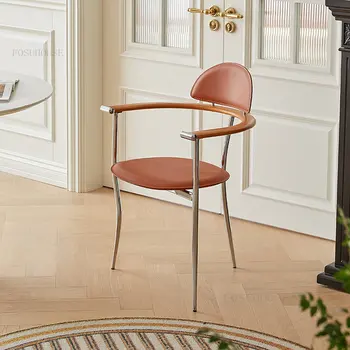 Скандинавские обеденные стулья из кованого железа, легкое роскошное кресло в стиле ретро, Креативное дизайнерское кресло, стулья для отдыха со спинкой, Кухонная мебель