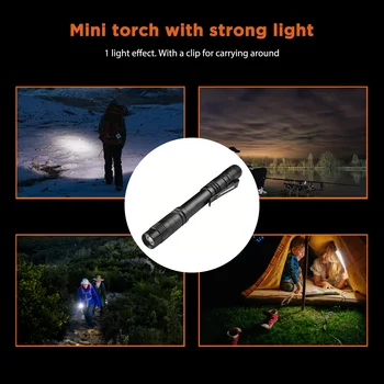 Мини-портативный фонарик с зажимом для ручки Карманный фонарик из прочного легкого алюминиевого сплава с питанием от аккумулятора для пеших прогулок