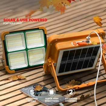 Портативный Портативный солнечный прожектор 100W200W Супер яркий наружный светодиодный фонарь для кемпинга, солнечное аварийное освещение