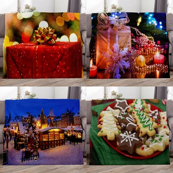 Рождественская деревня и подарочное одеяло с принтом, Теплая Декоративная кровать, семейный диван, одеяло, Гостиная, спальня, Рождественский подарок