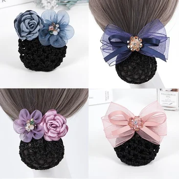 Заколка для волос в виде цветка из тюля в корейском стиле для медсестер с сеткой для волос и повязкой на голову, идеально подходящая для прически 