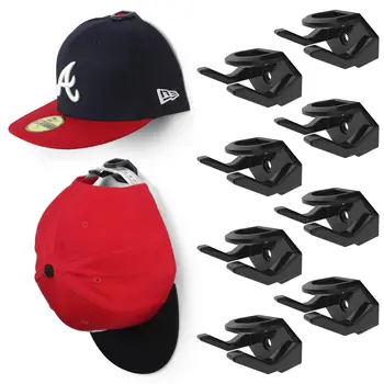 Клейкие настенные крючки для шляп (8 шт.) - Вешалка для бейсбольных кепок, Минималистичная витрина для шляп, Прочные настенные вешалки для шляп