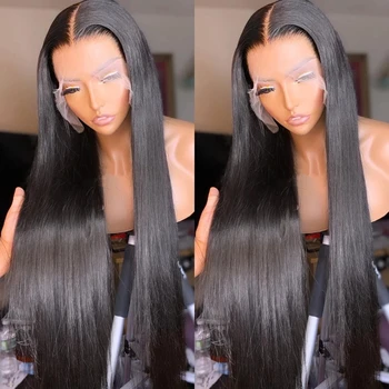 HD Прозрачные парики из человеческих волос на кружеве, Бразильский прямой парик на кружеве для чернокожих женщин, предварительно выщипанный парик на шнурке 4x4