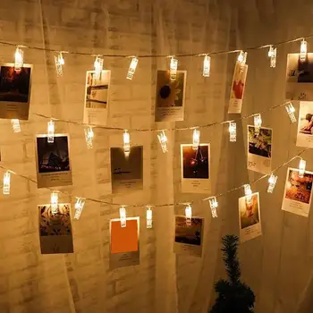 Ночник 2 м 10 светодиодных открыток, зажимы для фотографий, светильники, украшения для Рождественской вечеринки, подвески для ламп, Рождественские огни, Гирлянды для батареек