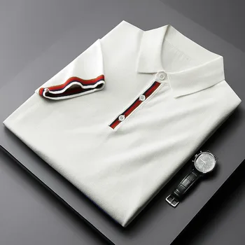 Высококачественная рубашка поло с короткими рукавами, мужской летний тренд, приталенная новая трикотажная футболка, корейский деловой однотонный роскошный топ с лацканами