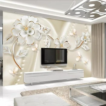 wellyu Пользовательские обои простая 3D фреска рельефный белый стереофонический цветок обои фоновая стена гостиная спальня фреска 3d обои