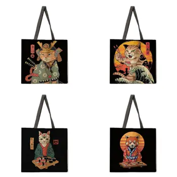 Сумочка с рисунком кота суши, африканская женская модная сумочка, женская сумка для покупок, черно-коричневая сумка для девочек, пляжная сумка