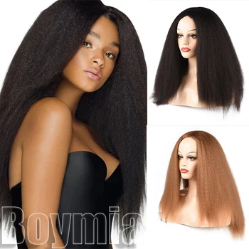 Синтетические парики Афро кудрявый парик с прямыми волосами для чернокожих женщин Парики из 24-дюймового Яки прямого длинного афро парика из термостойкого волокна