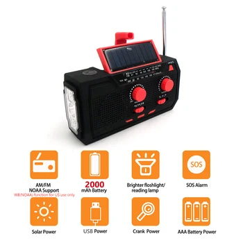 AM/ FM / WB Радио на солнечной энергии с аккумулятором 2000 мАч, Совместимое с Bluetooth 5.0, Аварийное Радио, SOS-Сигнализация, Поддержка TF USB Флэш-диск/плеер