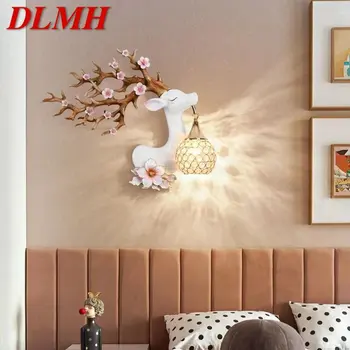 DLMH Современный настенный светильник с оленем, светодиодный креативный декор в виде цветка сливы, бра из смолы для дома, гостиной, спальни, коридора