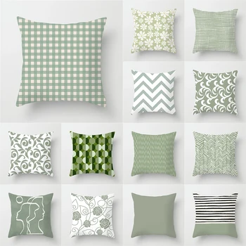 Зеленый чехол для подушки из полиэстера с геометрическим рисунком в полоску для дома, гостиной, дивана, украшения спальни, наволочка