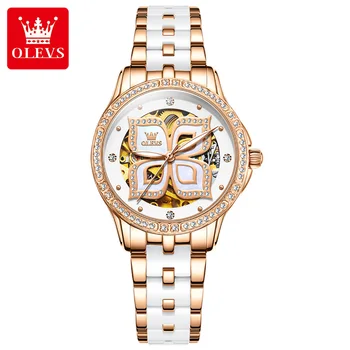 Женские наручные часы OLEVS Оригинальные роскошные женские часы из водонепроницаемой керамической стали с автоматическим механическим управлением Женские наручные часы 6612