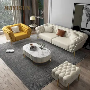 Легкий Роскошный Постмодернистский кожаный диван В американском стиле, простая вилла, гостиная, Трехместный диван, Комбинированная мебель для дома