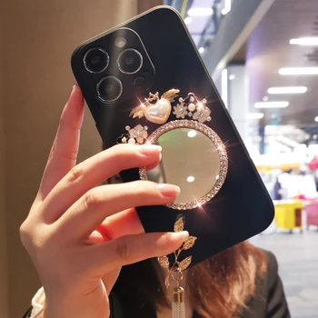 Чехол для мобильного телефона, круглый зеркальный чехол с бриллиантами для iPhone 14 Pro Max, защитный чехол для iPhone 14 Plus, силиконовый чехол для защиты от падения
