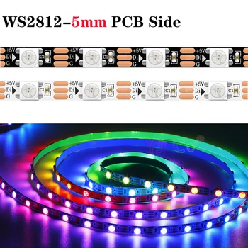 WS2812B-Узкая сторона 5 мм печатной платы с адресуемой Светодиодной Лентой 60 светодиодов /м 5050 пикселей RGB гибкие Светильники 5V 5m