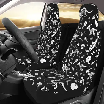 Чехлы для автомобильных сидений со скелетом динозавра, комплект из 2 предметов, защита передних сидений автомобиля, аксессуары для салона автомобиля, защитные чехлы для автомобильных ковриков