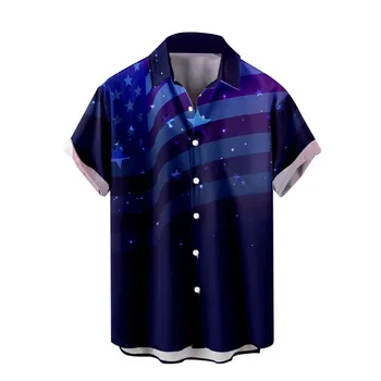 Мужской флаг Дня Независимости с 3D цифровой печатью, Персонализированная Модная футболка с пуговицами на лацкане в Европейском и Американском стиле