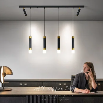 Люстра в столовой с тремя современными минималистичными светодиодными лампами с длинной полосой, барная настольная лампа в скандинавском стиле, минималистичная обеденная настольная лампа с прожектором
