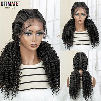 Синтетический плетеный парик в косичках с волнистой волнистостью для чернокожих женщин 22 дюйма на шнурке в африканском стиле с косичками из детских волос Парик